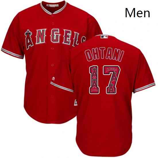 Mens Majestic Los Angeles Angels of Anaheim 17 Shohei Ohtani Authentic Red Team Logo Fashion Cool Base MLB Jersey